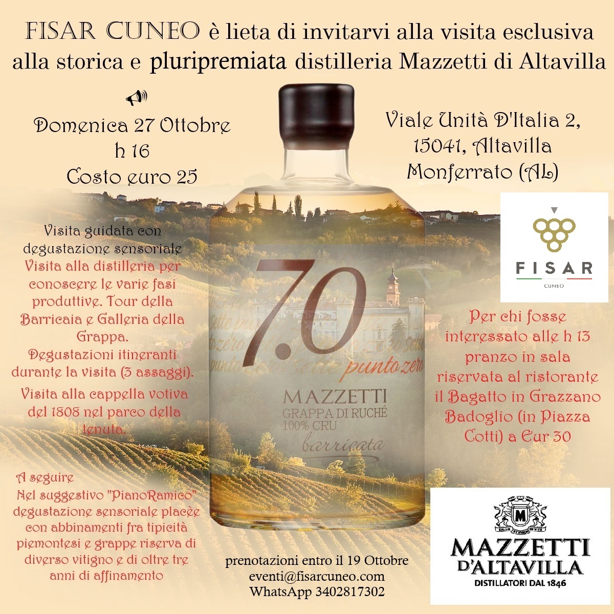 Storica e pluripremiata distilleria Mazzetti di Altavilla. Degustazione sensoriale e visita guidata